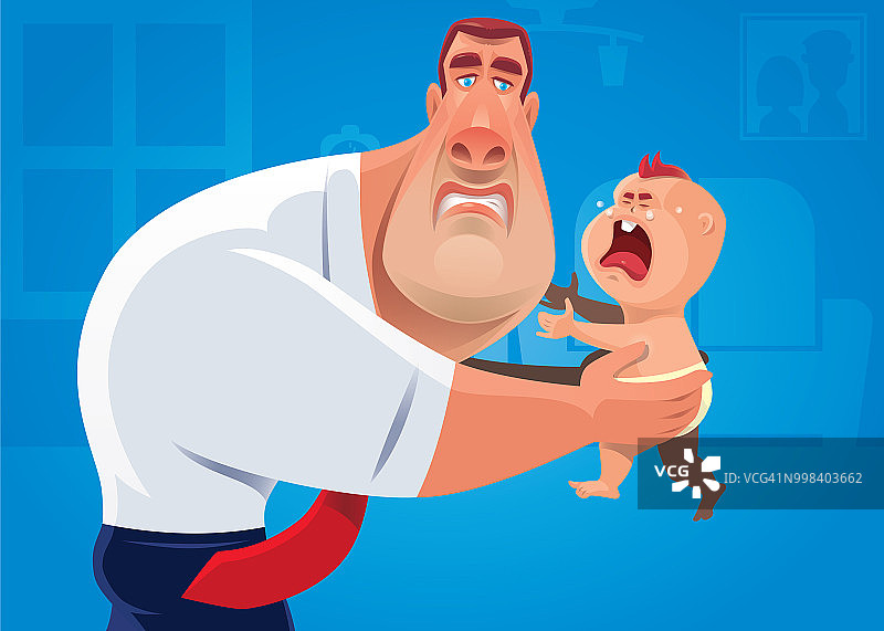 肌肉发达的商人抱着哭泣的婴儿图片素材