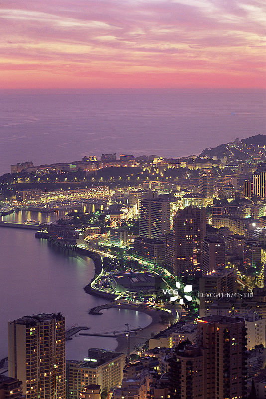 蒙特卡洛，摩纳哥，蔚蓝海岸，地中海，欧洲的夜景图片素材