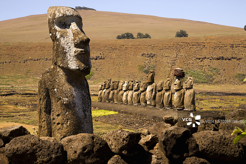 智利，复活节岛，Ahu tong漆，Moai雕像图片素材