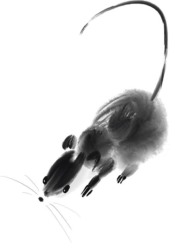 水墨插画元素国潮风鼠年老鼠图片
