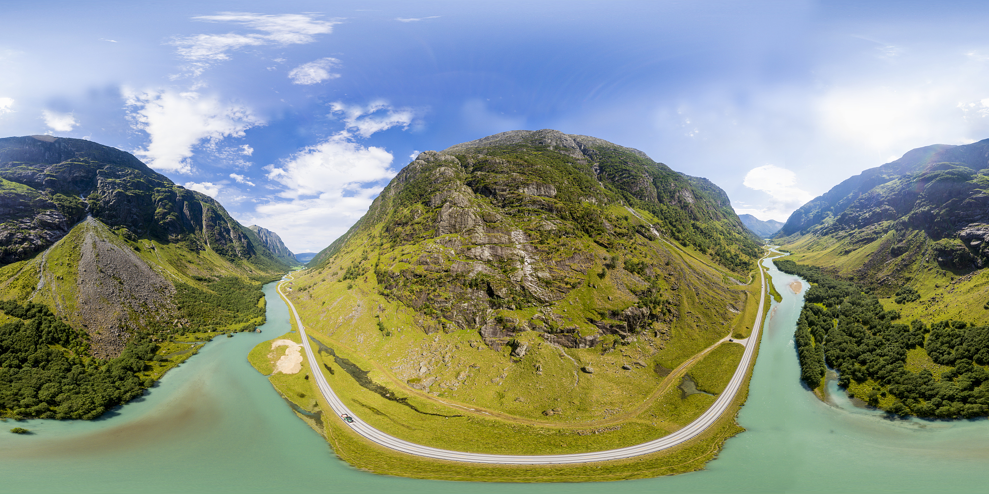 从挪威格洛本附近的山谷拍摄的360度鸟瞰图图片下载