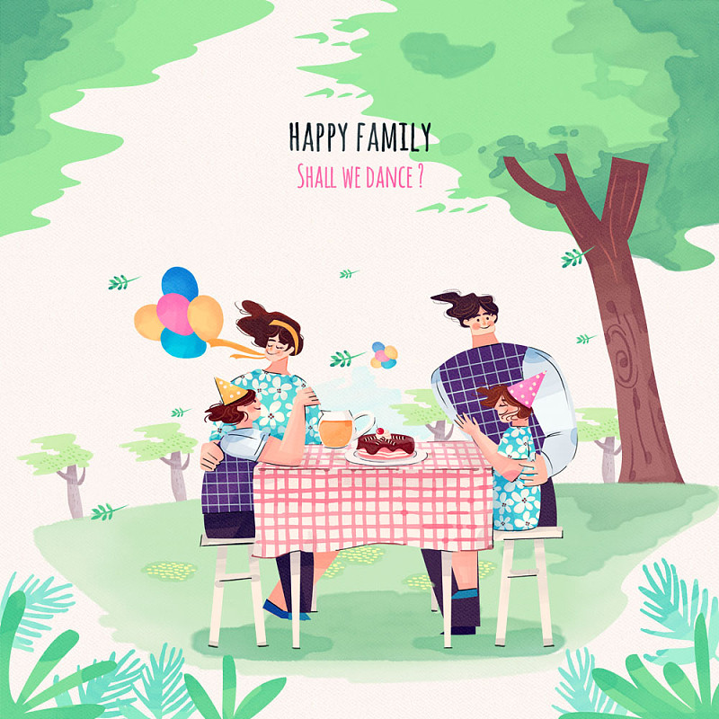 快乐的家庭在户外吃生日蛋糕图片下载