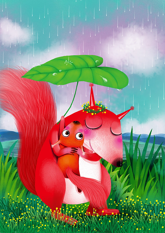 动物大世界插画系列-给妈妈打伞的松鼠下载