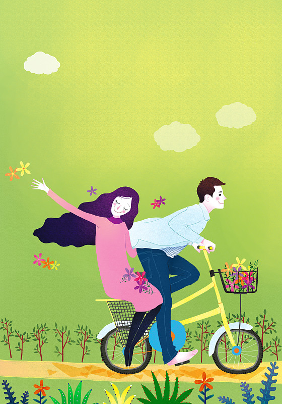 青春唯美爱恋插画系列-骑着自行车旅游下载