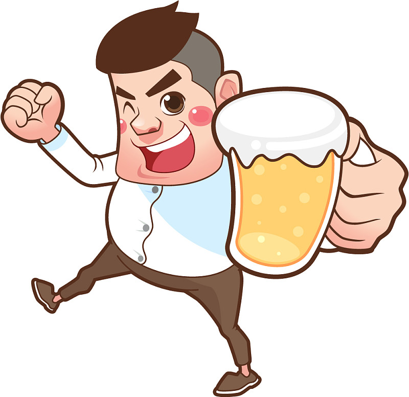 男人持有啤酒，卡通人物矢量插图图片下载
