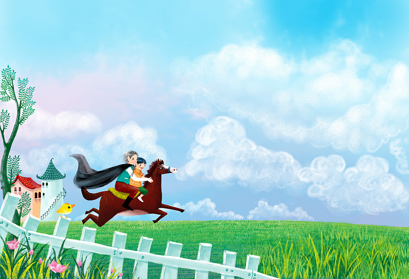 童趣边框插画系列[500幅]-一起去骑马下载