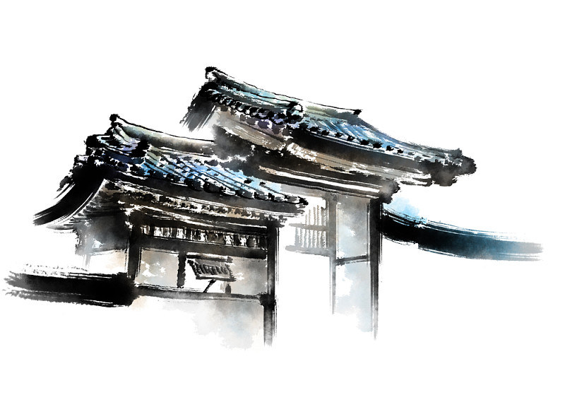 韩国传统元素水墨画图片下载