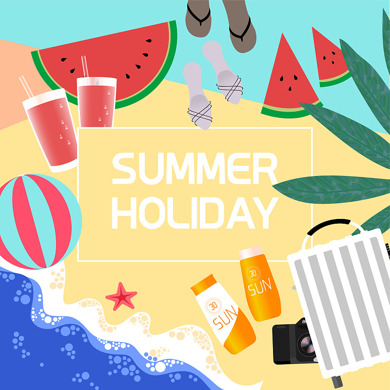 暑假概念模板-矢量插图图片下载