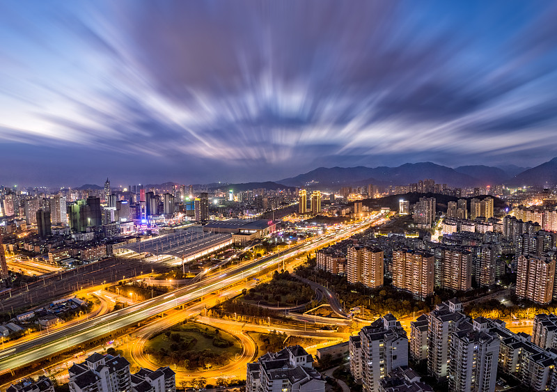 中国福州城市道路交通夜景图片下载