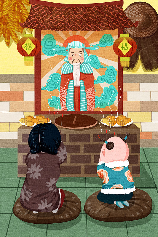 传统春节民俗姐弟系列之二十三糖瓜粘图片素材