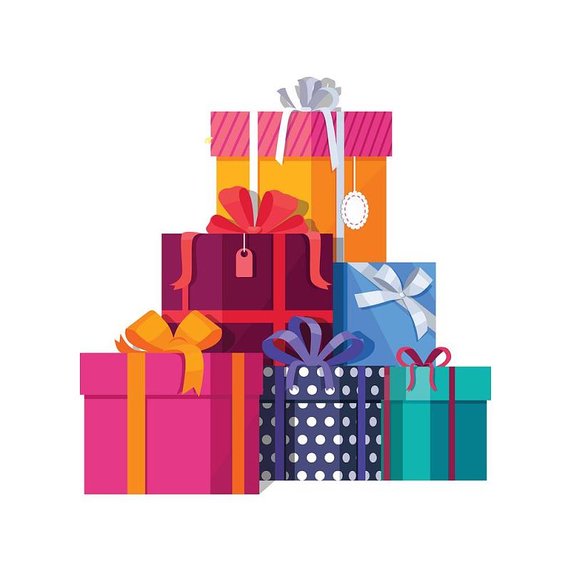 彩色包装的礼品盒。一大堆彩色包装的礼品盒。山的礼物。漂亮的礼物盒与压倒性的弓。礼盒图标。礼物的象征。圣诞礼物盒子。孤立的矢量图下载
