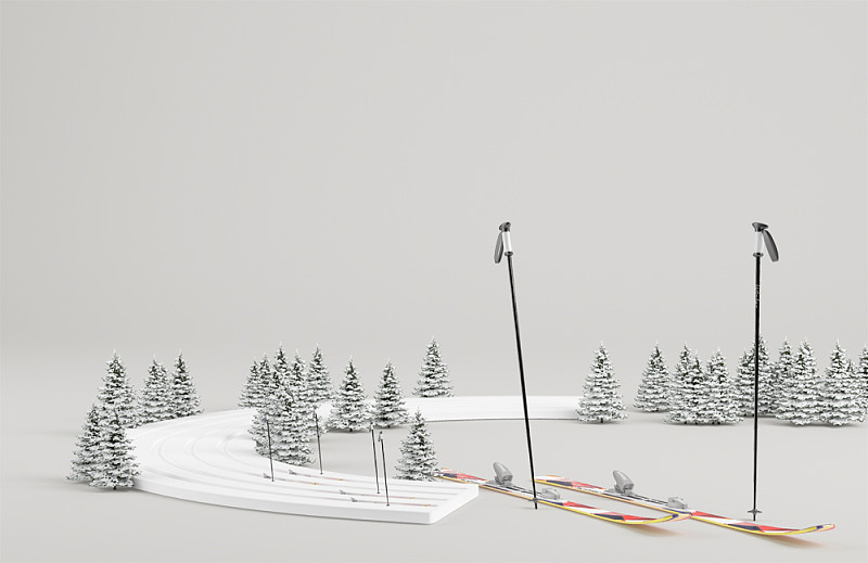 滑雪场的3D插图图片下载