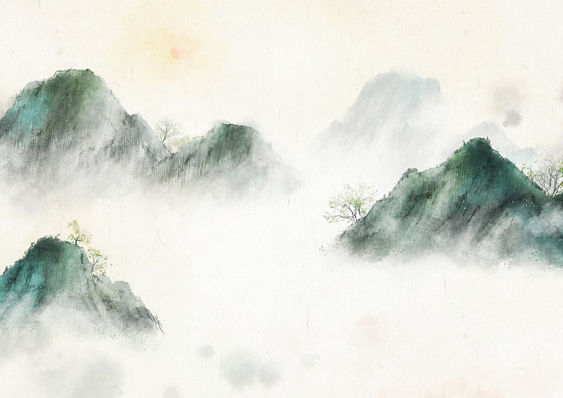 中国风古风山水风景插画图片