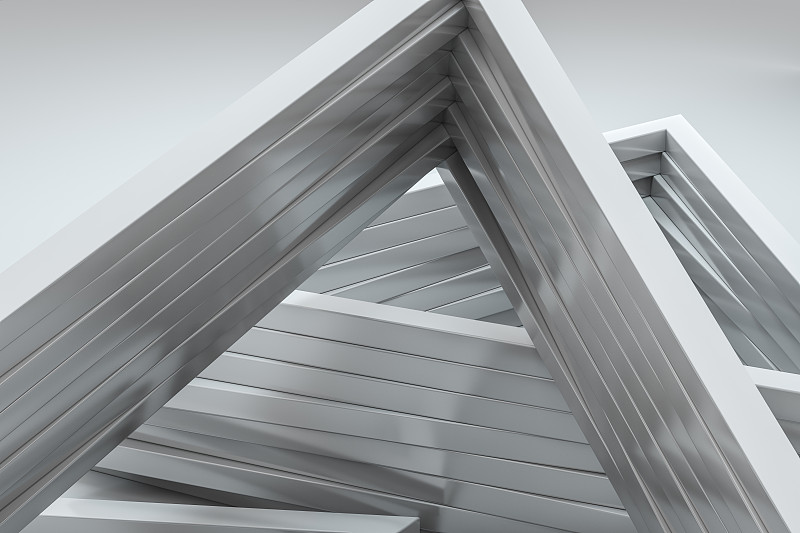 白色三角形金属框，三维渲染图片下载