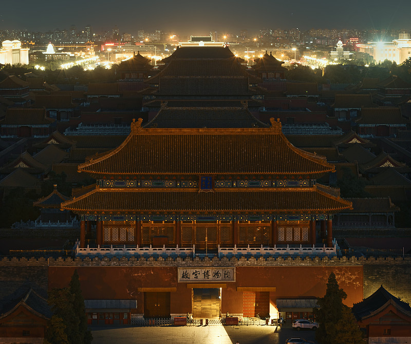 高视角拍摄紫禁城的夜晚图片素材