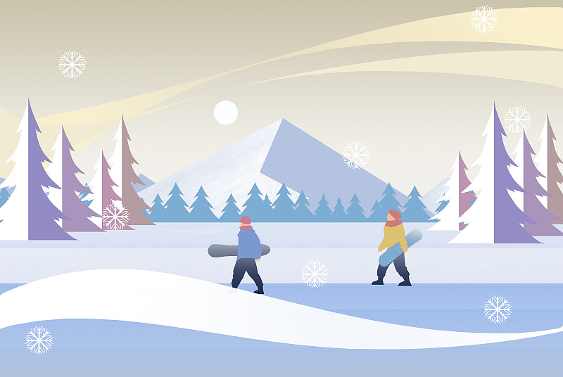 滑雪插画图片