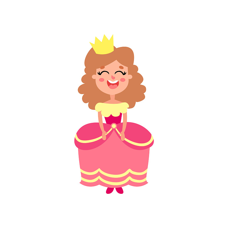 可爱快乐的小公主在粉红色的连衣裙卡通图片