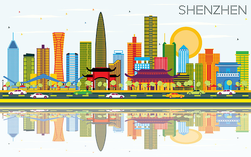 中国深圳城市天际线与彩色建筑图片下载