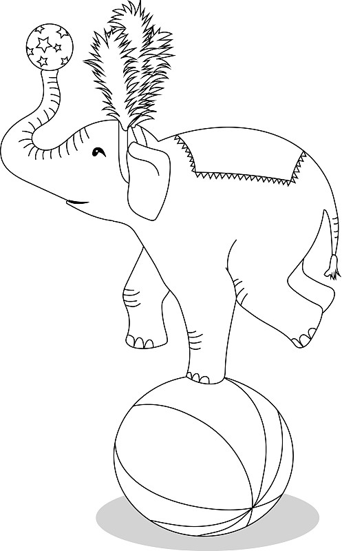 马戏团的大象站在一个球上画图图片