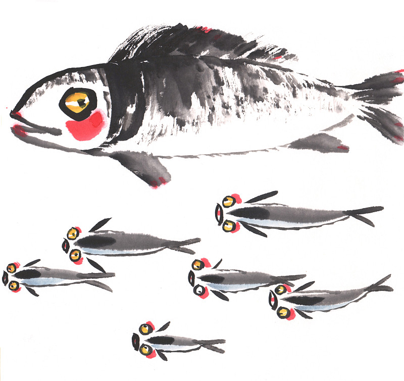 中国画水墨画游来游去的鱼图片下载