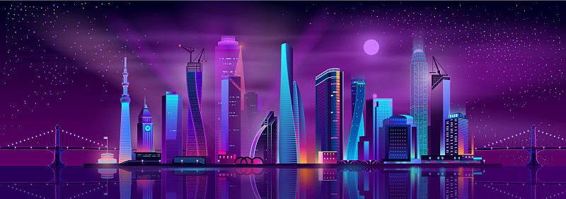 都市夜生活卡通背景图片下载