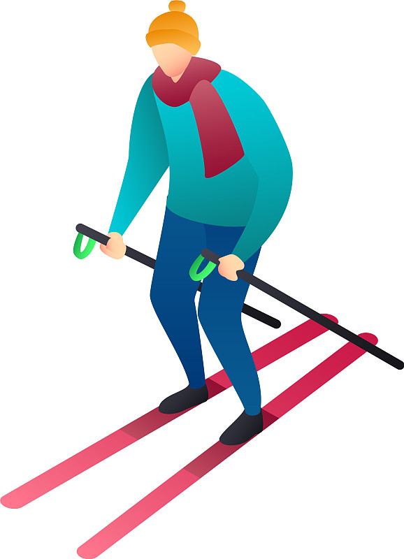 男子滑雪图标等距风格图片素材