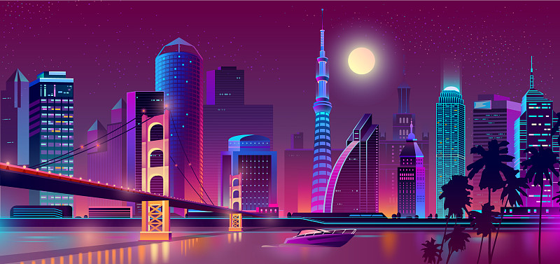背景与夜晚的城市霓虹灯图片下载