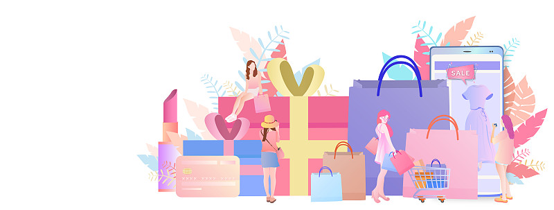 电商购物节的节日促销商业活动，时尚女性用手机在网上购物消费的图片下载