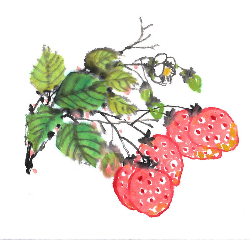 中国画水墨插画-草莓下载