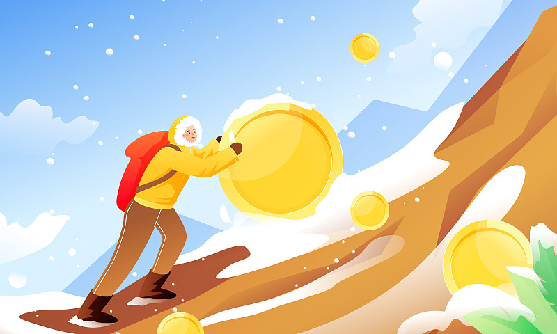 卡通冬季滚雪球收益理财金融活动矢量背景插画图片