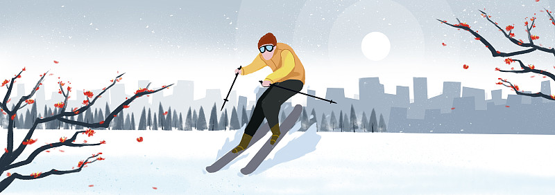 越野滑雪的运动员长图图片素材