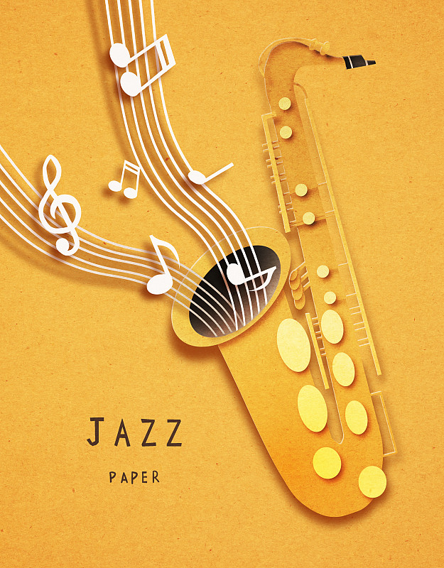 纸，纸艺术，音乐，爵士乐，音乐，乐器，萨克斯管，音符，五线谱图片下载
