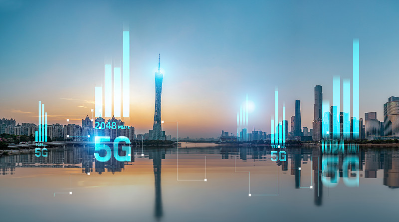 5G网络科技提升网速快速发展广州塔全景城市高楼建筑经济商务图片素材