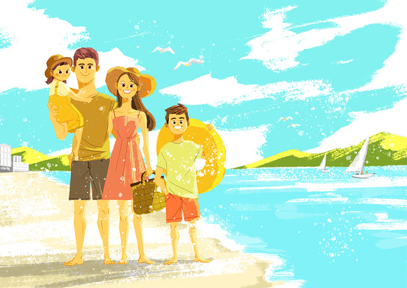 家庭在暑假的插图图片下载