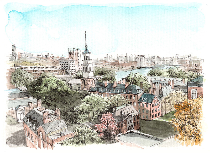 景观插图，哈佛大学，波士顿，美国图片下载