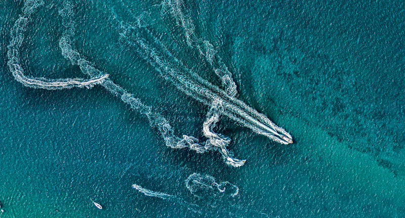 海上摩托艇的鸟瞰图。澳大利亚图片素材