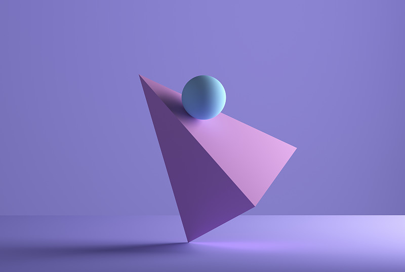 球体在金字塔上平衡，3D渲染图片素材