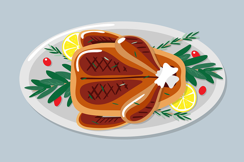 Roasted turkey illustration, from above图片素材