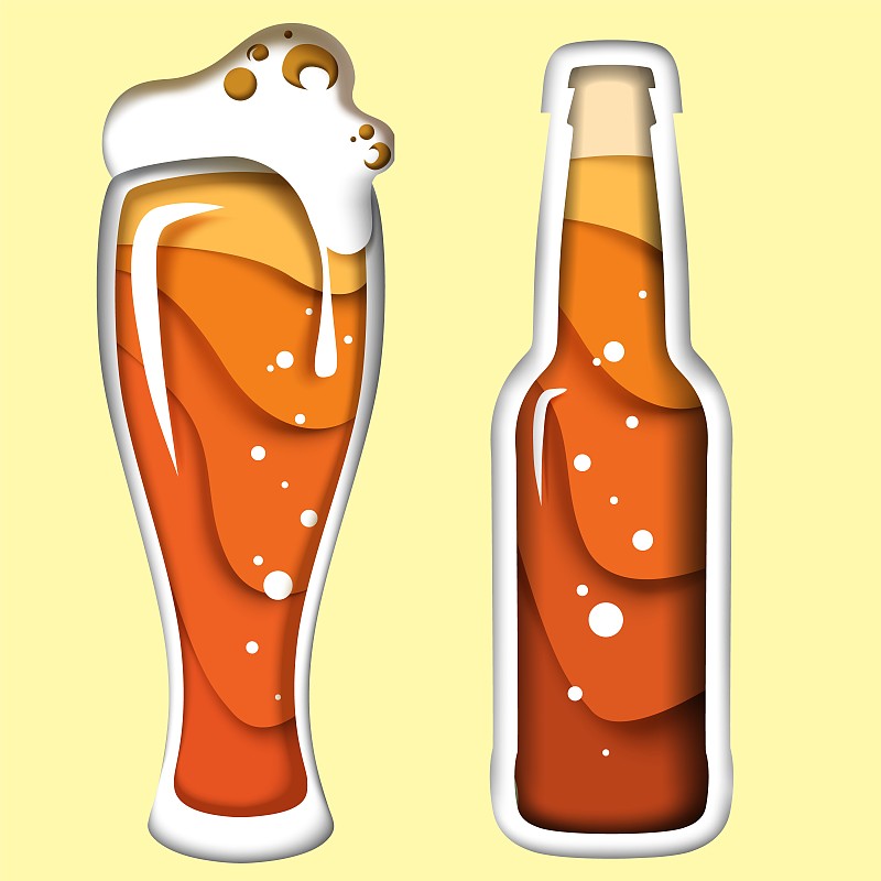 啤酒矢量插图在纸艺术风格图片下载