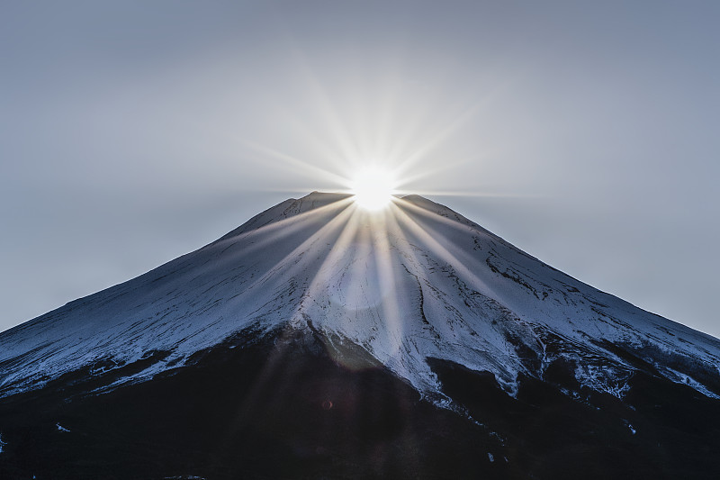 日本川口町富士山山顶上的日出钻石富士山图片下载