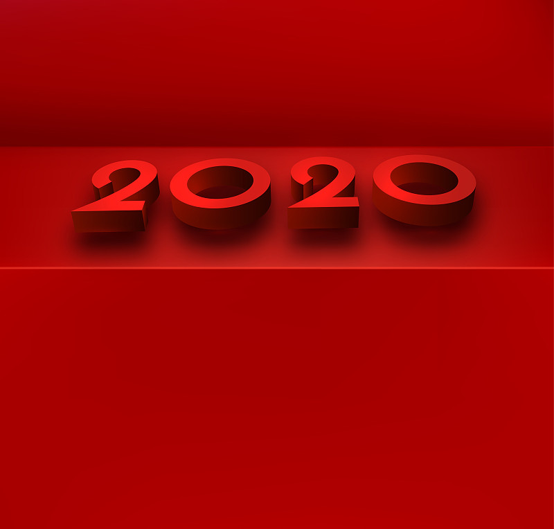 红色2020新年背景与3d数字。图片素材