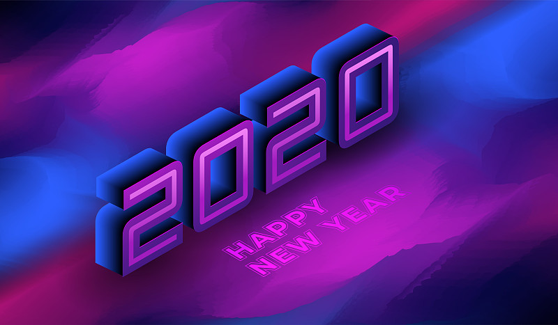 2020年新年快乐，等距紫罗兰背景。矢量插图的旗帜，标题和网站。图片下载