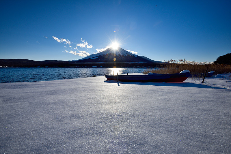 山中湖和富士山的雪地图片下载