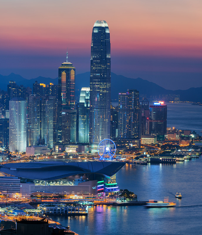 香港维多利亚港的落日景观图片下载