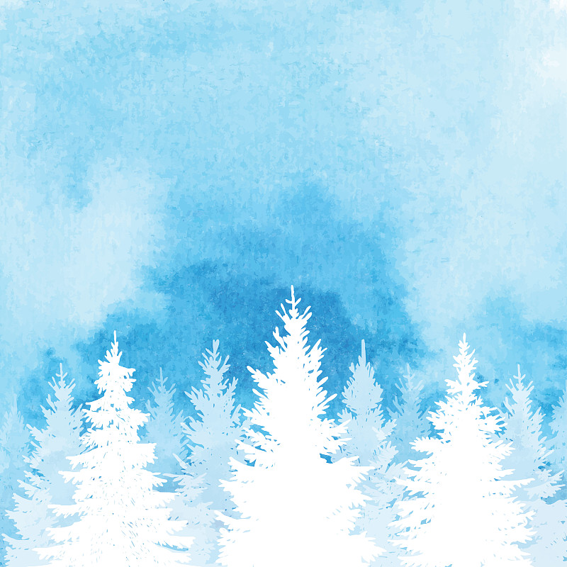 水彩冬季森林背景图片素材