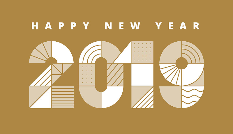 2019新年快乐。几何数字贺卡图片下载