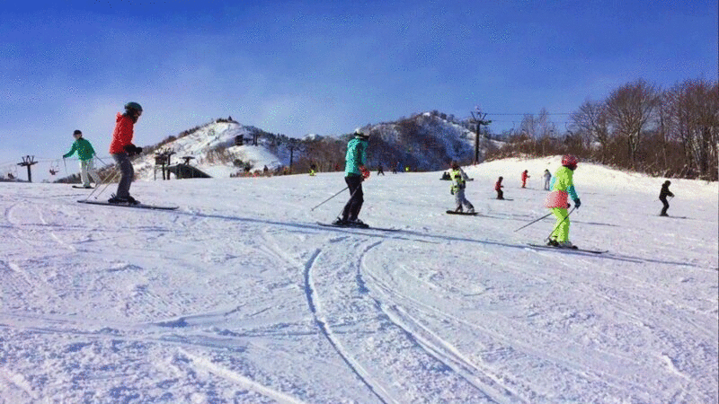 滑雪场上的一组滑雪者图片下载