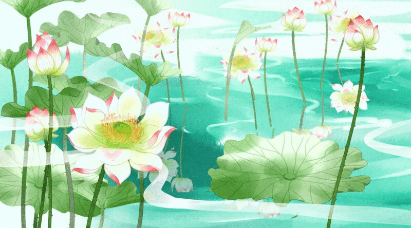 水彩风格植物花卉荷花插画动图图片下载