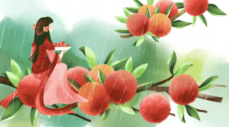 水彩风格古风娃娃与植物二十四节气谷雨插画动图图片下载