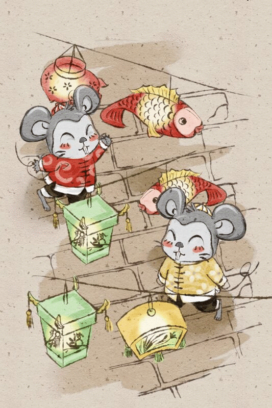十二生肖鼠年中国风春节民俗系列之正月十五观花灯图片下载